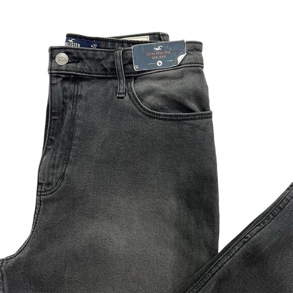 Hollister Ultra High-Rise Dad Jeans Black Straight Leg Thigh Slit Jeans Size 26 - Picture 3 of 7